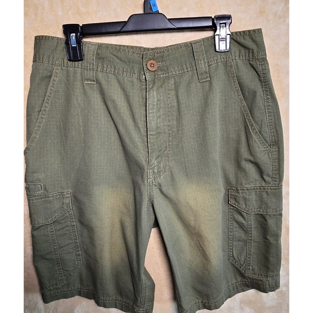 Great Northwest Clothing Co Mens Olive Green Ripstop Cargo Shorts Size 32 Cotton